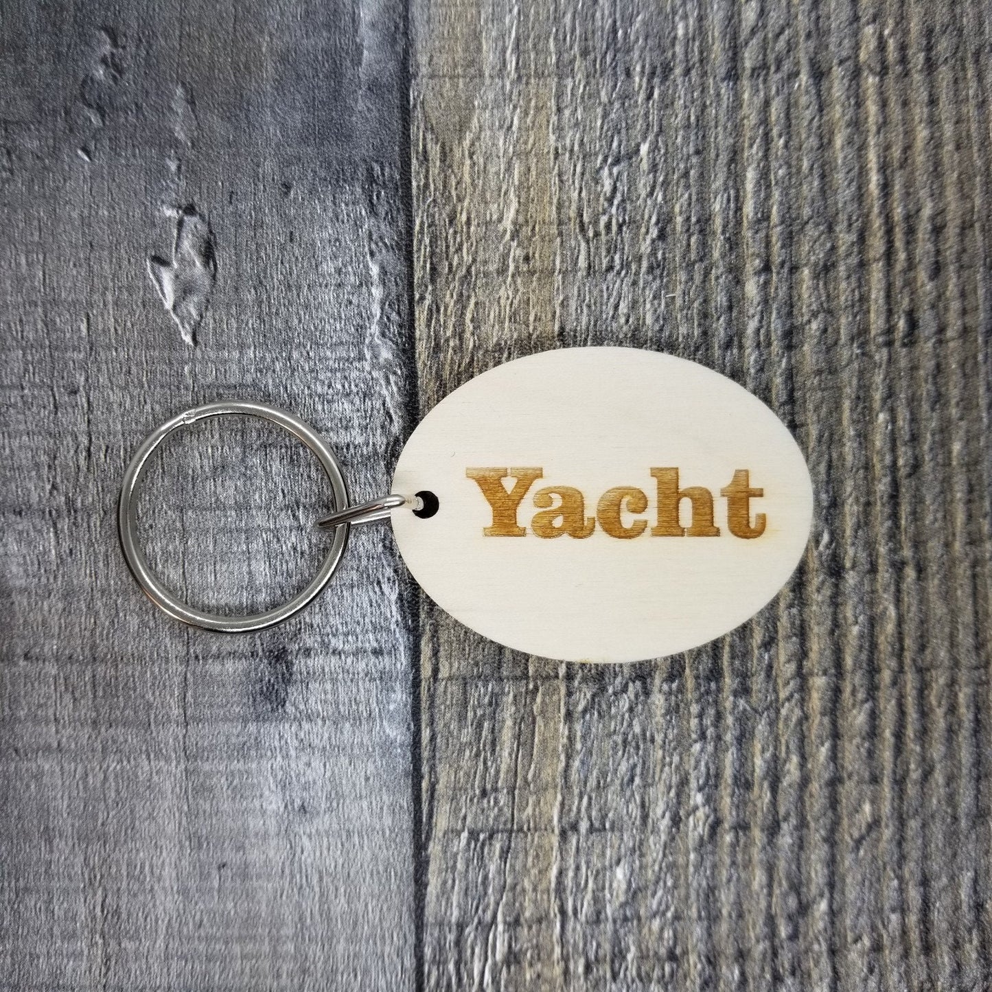 Yacht Wood Keychain Key Ring Keychain Gift - Key Chain Key Tag Key Ring Key Fob - Yacht Text Key Marker