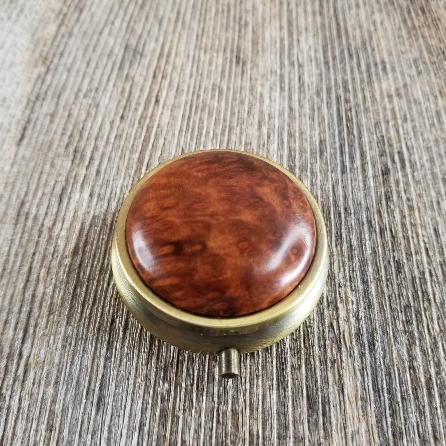 Handmade Pill Box 3 Sections Redwood Top California Burl Memento #284