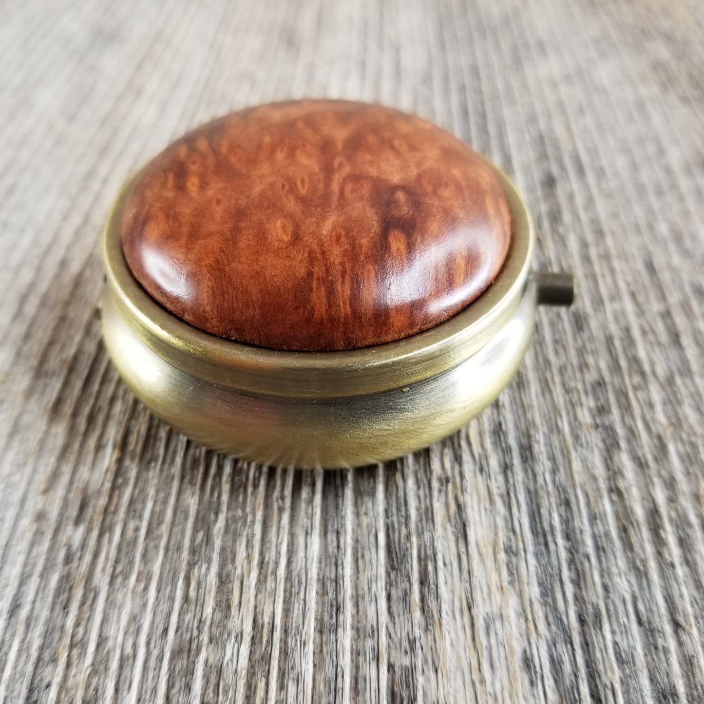 Handmade Pill Box 3 Sections Redwood Top California Burl Memento #284