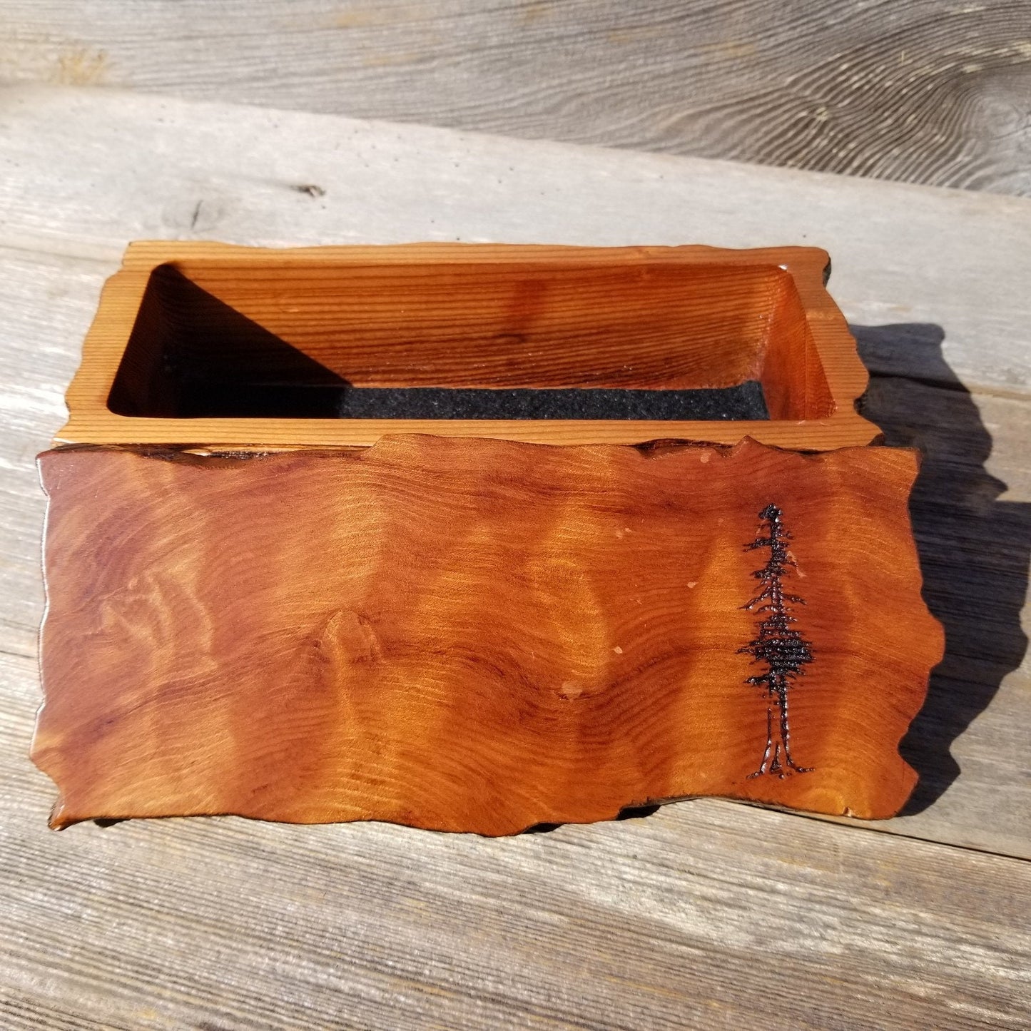 Redwood Jewelry Box Curly Wood Engraved Rustic Handmade California #445 Memento Box, Valentine's Day Gift