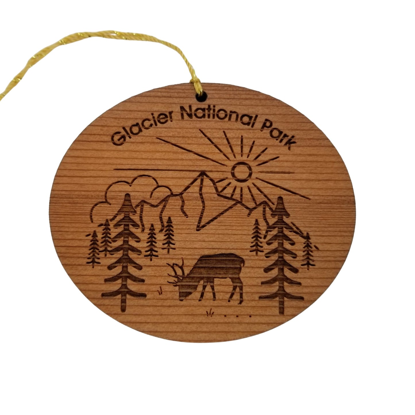 Wholesale Glacier National Park Ornament - Elk Mountains Trees Sun Wood Souvenir