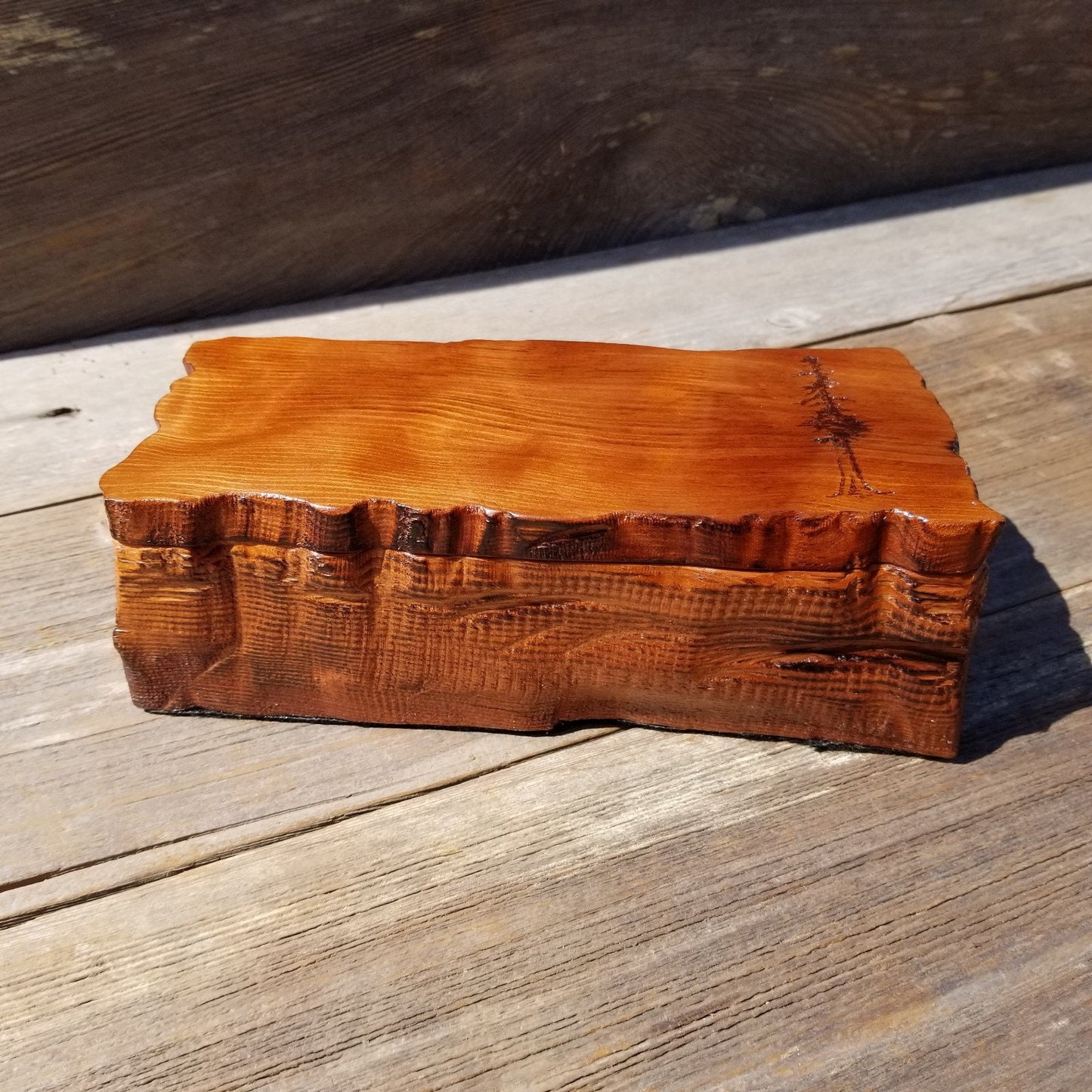 Redwood Jewelry Box Curly Wood Engraved Rustic Handmade California #504 Memento Box, Mom Gift, Anniversary Gift