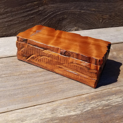 Handmade Wood Box with Redwood Tree Engraved Rustic Handmade Curly Wood #496 California Redwood Jewelry Box Storage Box