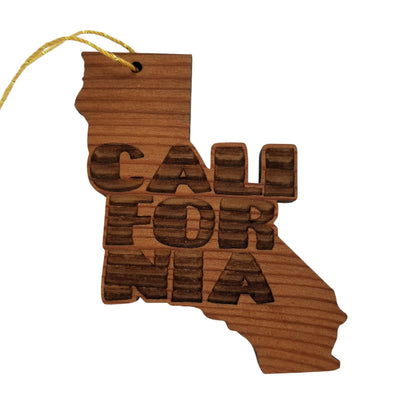 California State Christmas Ornament Bubble Spellout Letters Handmade Wood Ornament Made in USA Laser Cut Cutout Shape CA Souvenir