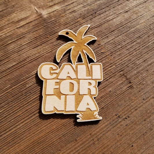 California State Christmas Ornament Bubble Spellout Letters Handmade Wood Ornament Made in USA Laser Cut Cutout Shape CA Souvenir