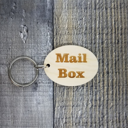 Mail Box Wood Keychain Key Ring Keychain Gift - Key Chain Key Tag Key Ring Key Fob - Mail BoxText Key Marker