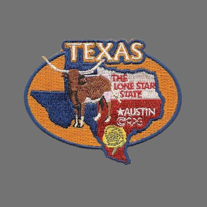 Texas Patch – TX State Travel Patch Souvenir Applique 3" Iron On The Lone Star State Austin Longhorn Cow Cattle Yellow Rose