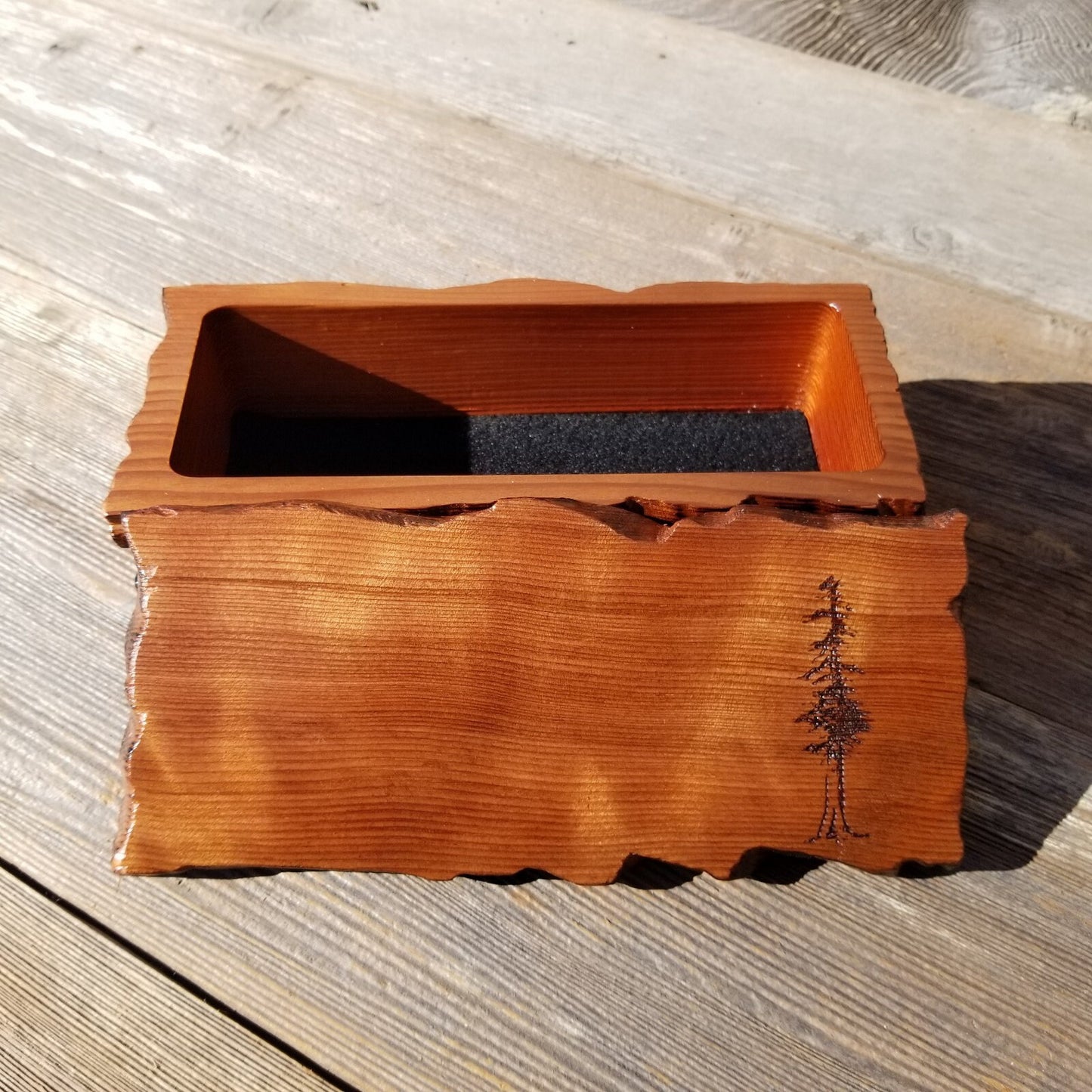 Wood Valet Box Curly Redwood Tree Engraved Rustic Handmade CA Storage #439 Handcrafted Christmas Gift Engagement Gift for Men Jewelry