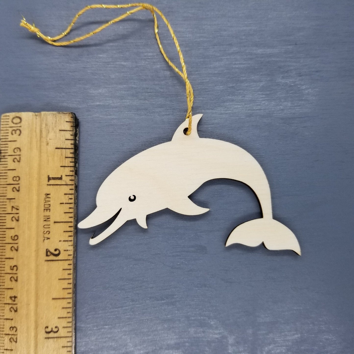 Santa Barbara California Ornament - Handmade Wood Ornament - CA Smiling Dolphin Horizontal - Christmas Ornament 3 Inch