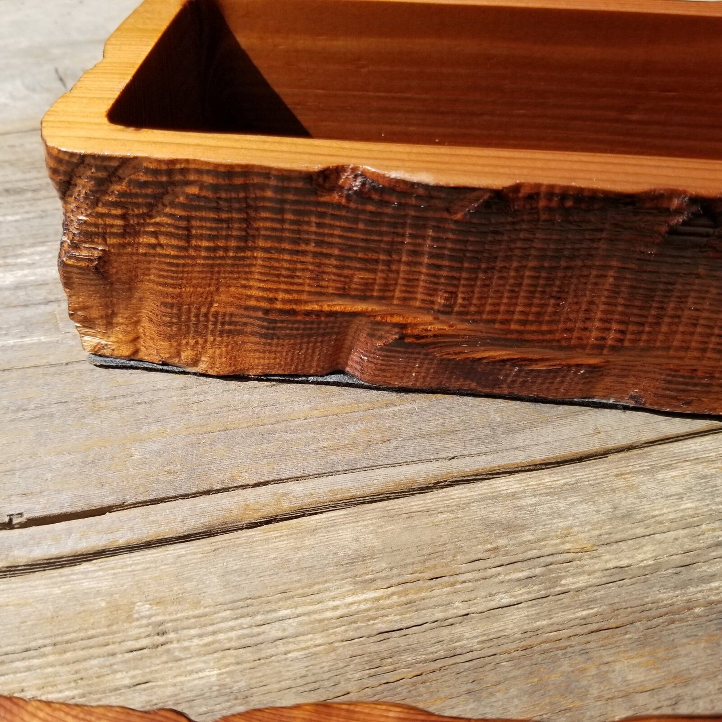 Handmade Wood Box with Redwood Tree Engraved Rustic Handmade Curly Wood #503 California Redwood Jewelry Box Storage Box