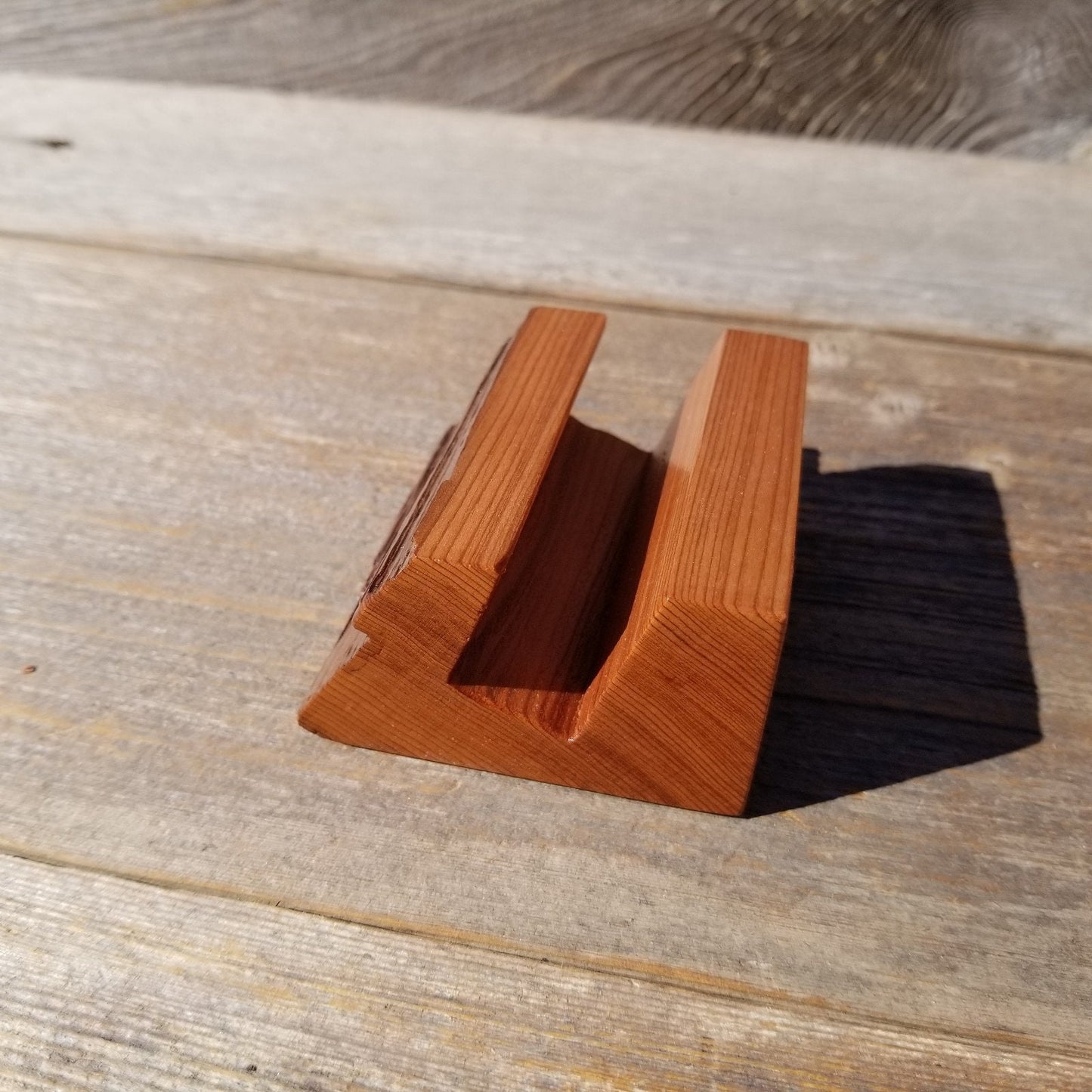 Wood Business Card Holder - Rustic Office Desk Organizer - California Redwood - Handmade - Gift for Him - Gift for Her - Graduation Gift