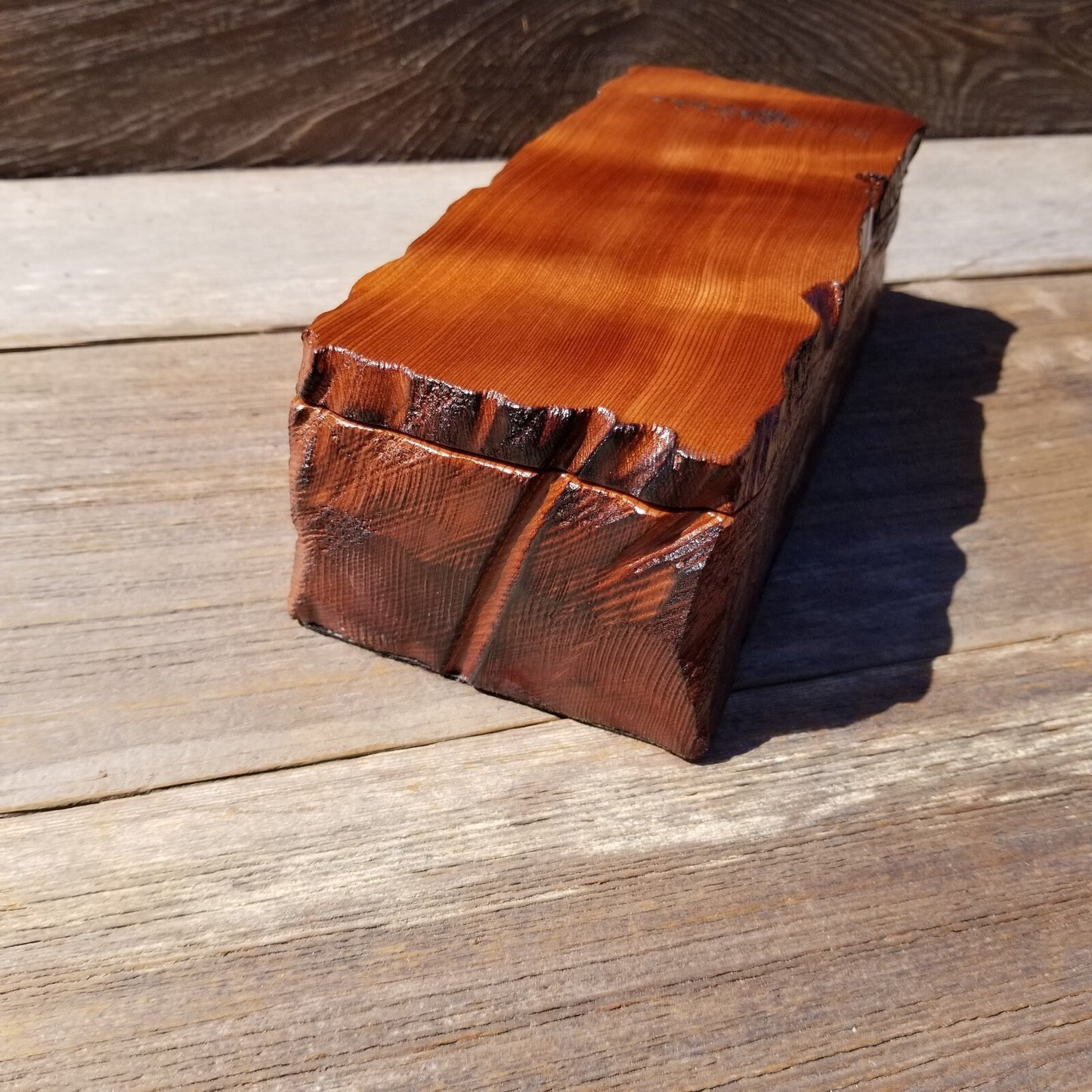 Handmade Wood Box with Redwood Tree Engraved Rustic Handmade Curly Wood #496 California Redwood Jewelry Box Storage Box