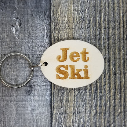 Jet Ski Wood Keychain Key Ring Keychain Gift - Key Chain Key Tag Key Ring Key Fob - Jet Ski Text Key Marker