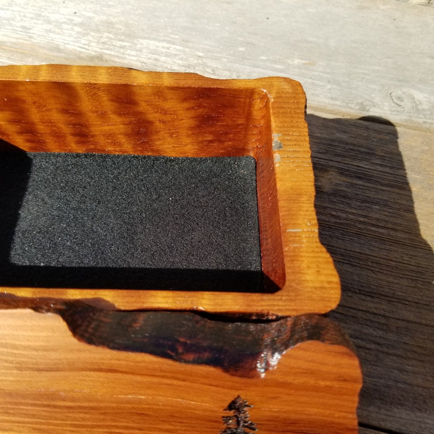 Handmade Wood Box with Redwood Tree Engraved Rustic Handmade Curly Wood #444 California Redwood Jewelry Box Storage Box