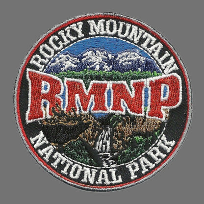 Rocky Mountain National Park Patch – Colorado Travel Patch CO Souvenir Embellishment or Applique 2.5" Iron On Circle Mountains Waterfall