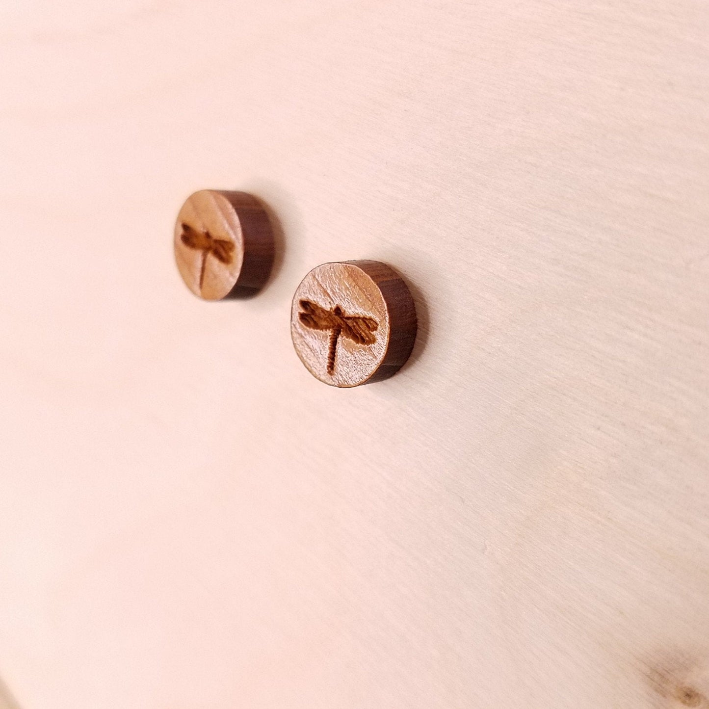 Dragonfly Earrings - Wood Earrings - California Redwood Stud Earrings - CA Souvenir Keepsake - Post Earrings - Dragonfly Lover