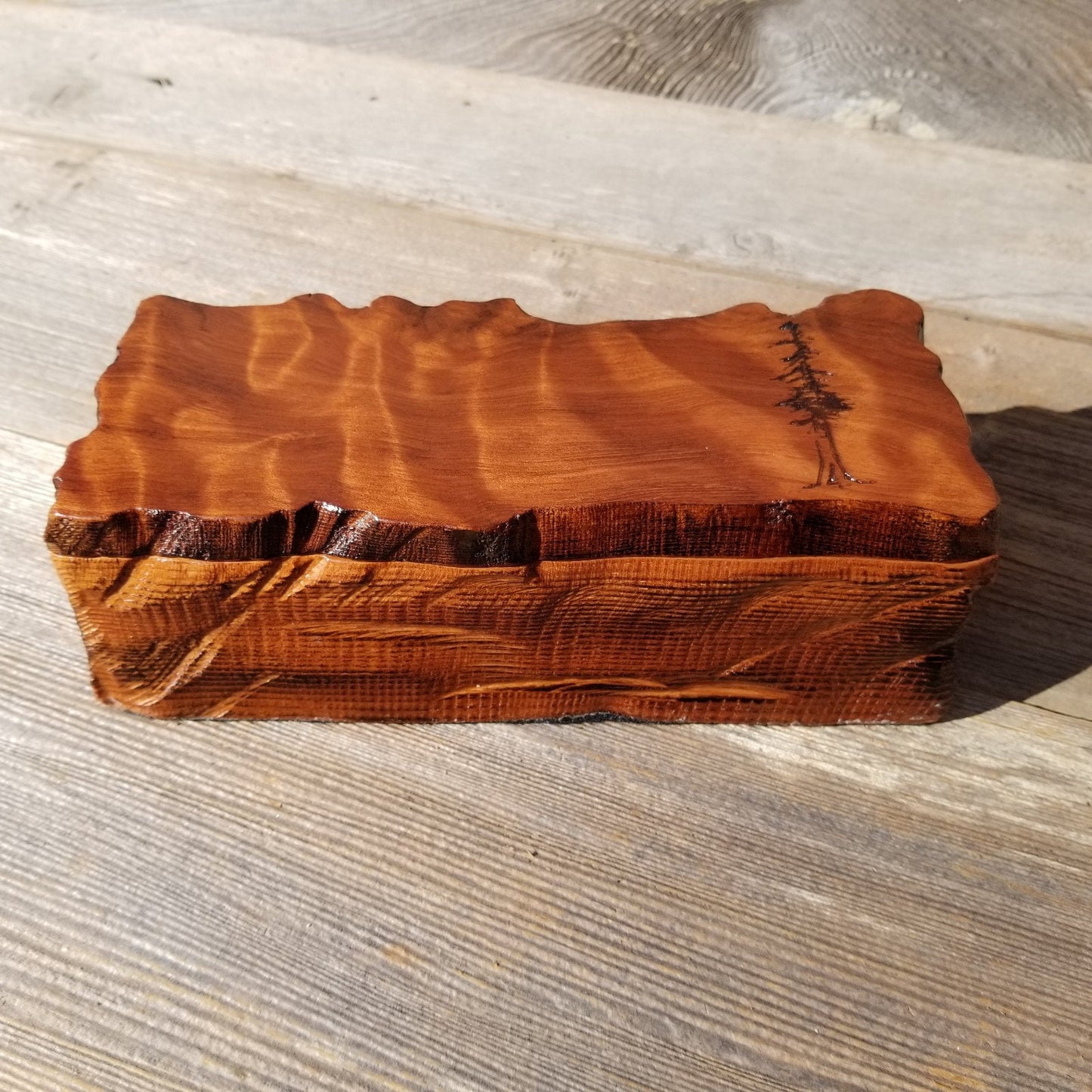 Redwood Jewelry Box Curly Wood Engraved Rustic Handmade California #438 Memento Box, Valentine's Day Gift