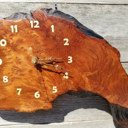 Wood Clock Wall Hanging Redwood Handmade Burl #425 Housewarming Gift Realtor Gift Redwood Burl Wall Clock Small