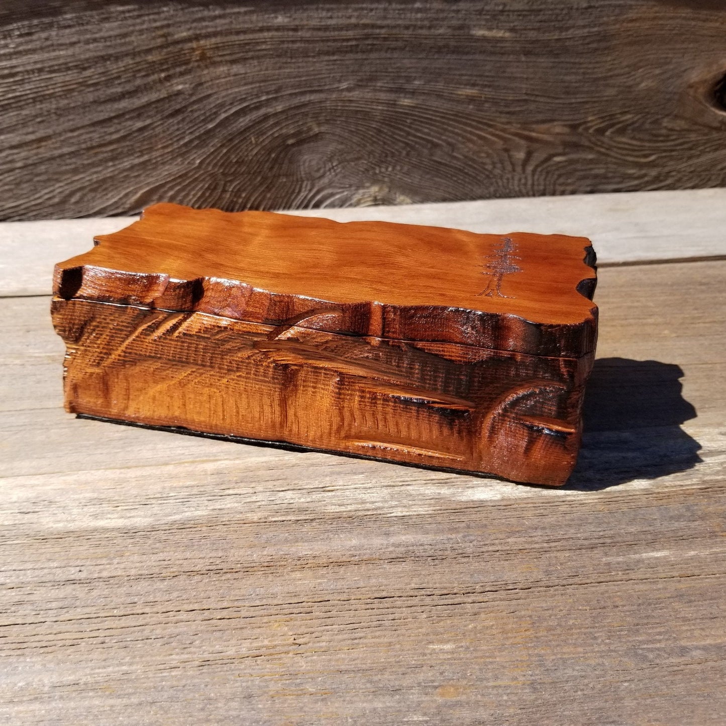 Wood Valet Box Curly Redwood Tree Engraved Rustic Handmade CA Storage #495 Handcrafted Christmas Gift Engagement Gift for Men Jewelry