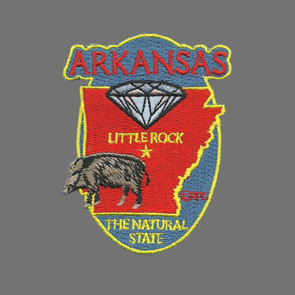 Arkansas Patch – AR State Shape- Travel Patch Iron On – The Natural State Souvenir Patch – Embellishment Applique – Travel Gift 3"