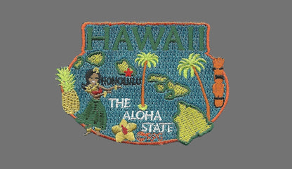 Hawaii Patch – State Travel Patch HI Souvenir Embellishment or Applique 3" The Aloha State Honolulu Capital Pineapple, Hibiscus State Flower