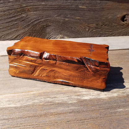 Handmade Wood Box with Redwood Tree Engraved Rustic Handmade Curly Wood #494 California Redwood Jewelry Box Storage Box