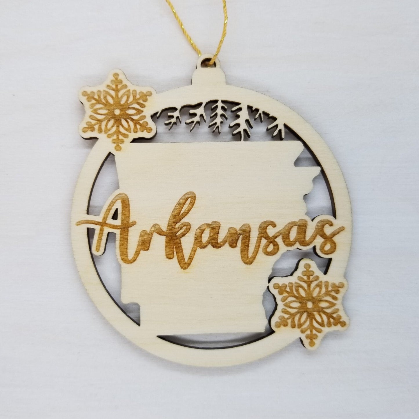 Wholesale Arkansas Ornament - State Shape with Snowflakes Cutout AR Souvenir