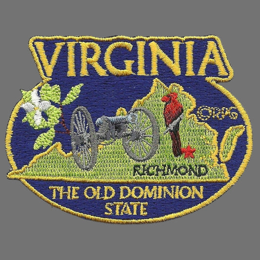 Virginia Patch – VA State Travel Patch Souvenir Applique 3" Iron On The Old Dominion State Richmond Cannon Cardinal Flowering Dogwood