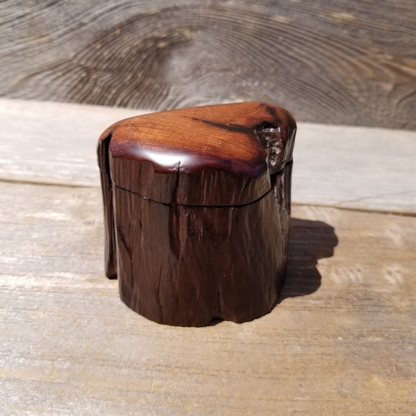 Wood Ring Box Redwood Rustic Handmade California Storage Live Edge Mini #465 Birthday Gift Christmas Gift Mother's Day Gift