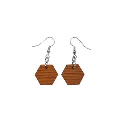 Redwood Earrings - Hexagon Wood Earrings - California Redwood Dangle Earrings - CA Souvenir Keepsake - Wood Gift Women Geometric