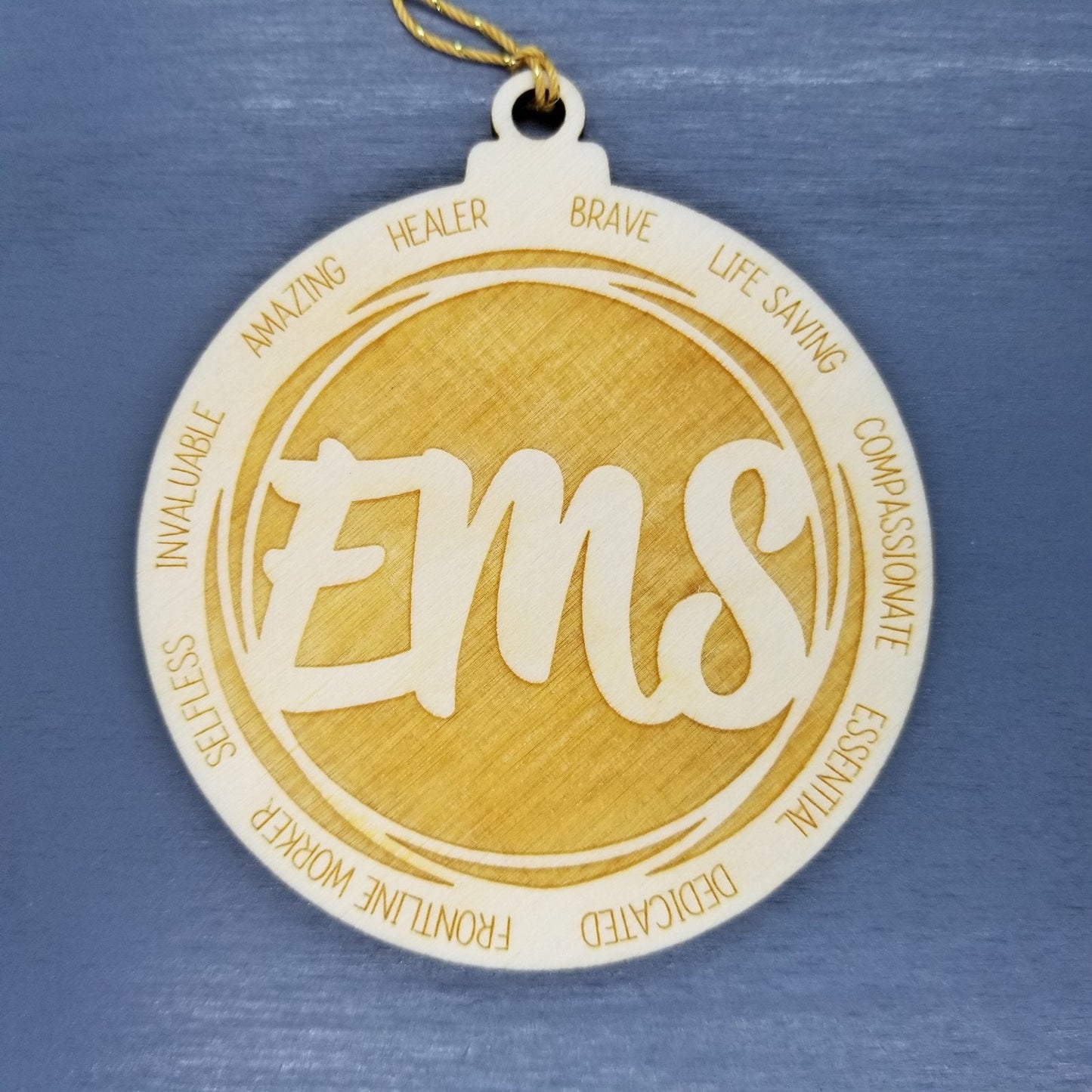 EMS Christmas Ornament - Character Traits - Handmade Wood Ornament -  Gift for Emergency Medical Services Worker Gift Brave Life Saving 3.5"