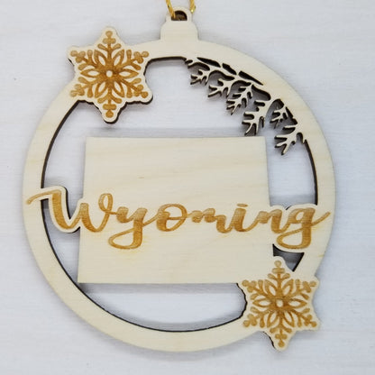 Wholesale Wyoming Ornament - State Shape with Snowflakes Cutout WY Souvenir