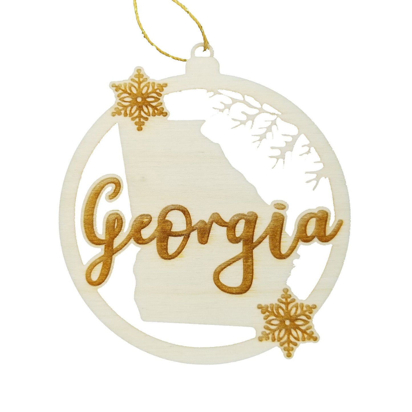 Georgia Ornament - State Shape with Snowflakes Cutout GA Souvenir- Handmade Wood Ornament Made in USA Christmas Decor