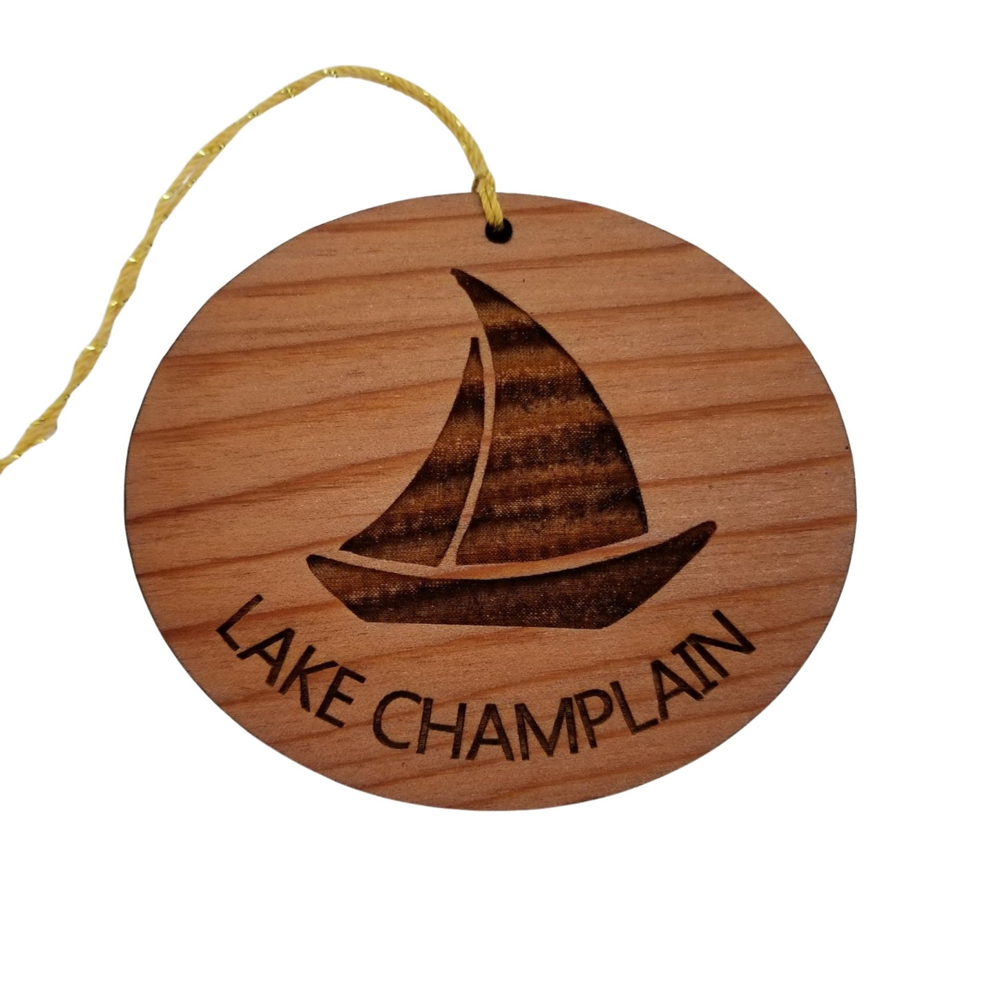 Lake Champlain Ornament - Handmade Wood Ornament - Souvenir Sailing Sailboat - Christmas Ornament 3 Inch Canada New York Adirondacks