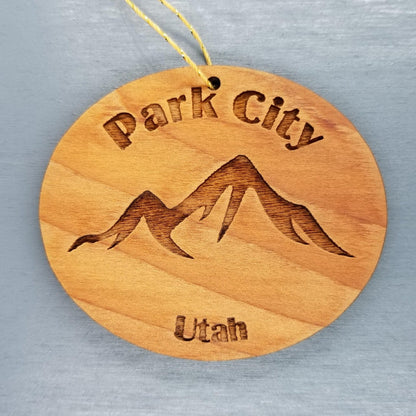 Park City Ornament Handmade Wood Ornament Utah Souvenir UT Mountain Resort Ski Skiing Skier Gift