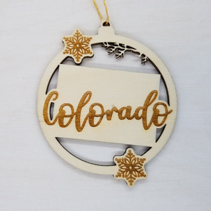 Wholesale Colorado Ornament - State Shape with Snowflakes Cutout CO Souvenir