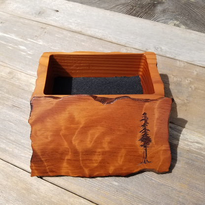 Handmade Wood Box with Redwood Tree Engraved Rustic Handmade Curly Wood #460 California Redwood Jewelry Box Storage Box