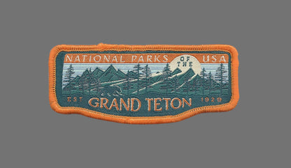 Wyoming Patch – Grand Teton National Park WY Travel Souvenir Patch 3.5" Iron On Sew On Embellishment Applique Snowshoeing Ski Orange