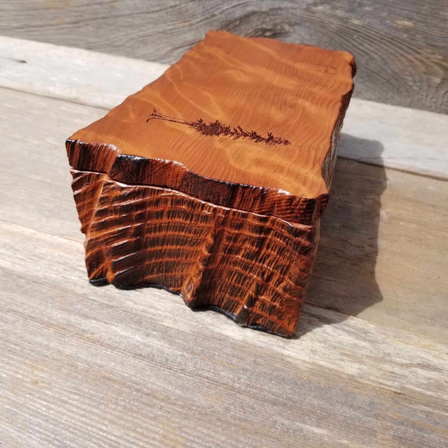 Redwood Jewelry Box Curly Wood Engraved Rustic Handmade California #459 Memento Box, Mom Gift, Anniversary Gift