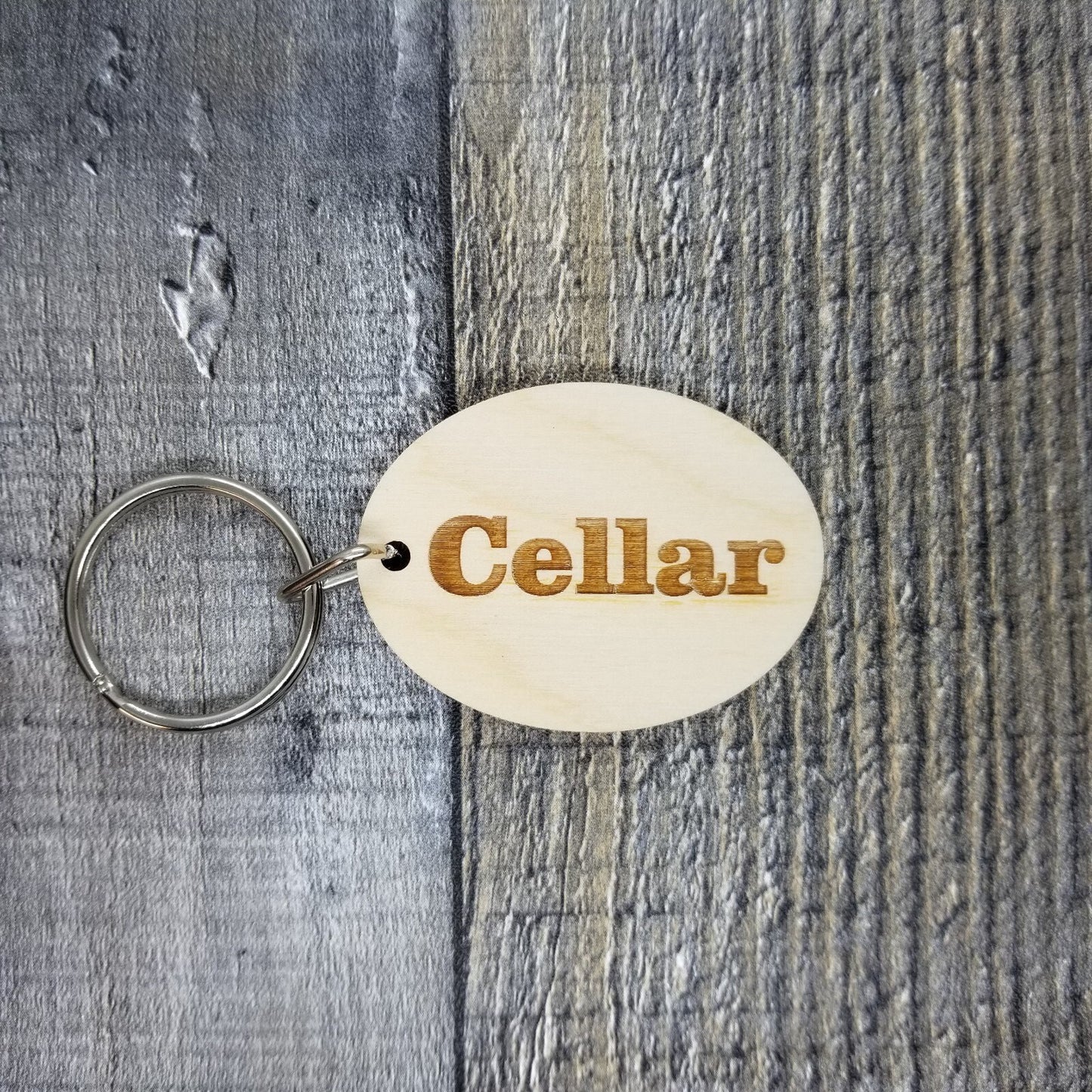 Cellar Wood Keychain Key Ring Keychain Gift - Key Chain Key Tag Key Ring Key Fob - Cellar Text Key Marker