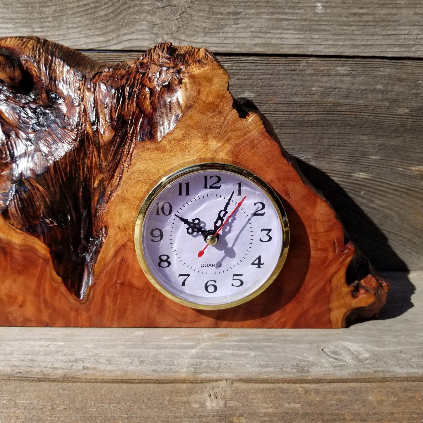 Redwood Burl Wood Clock Mantle Desk Office Gifts for Men #571 - 2 Tone Sitting Wood Table Shelf Wedding Gift Birthday Gift