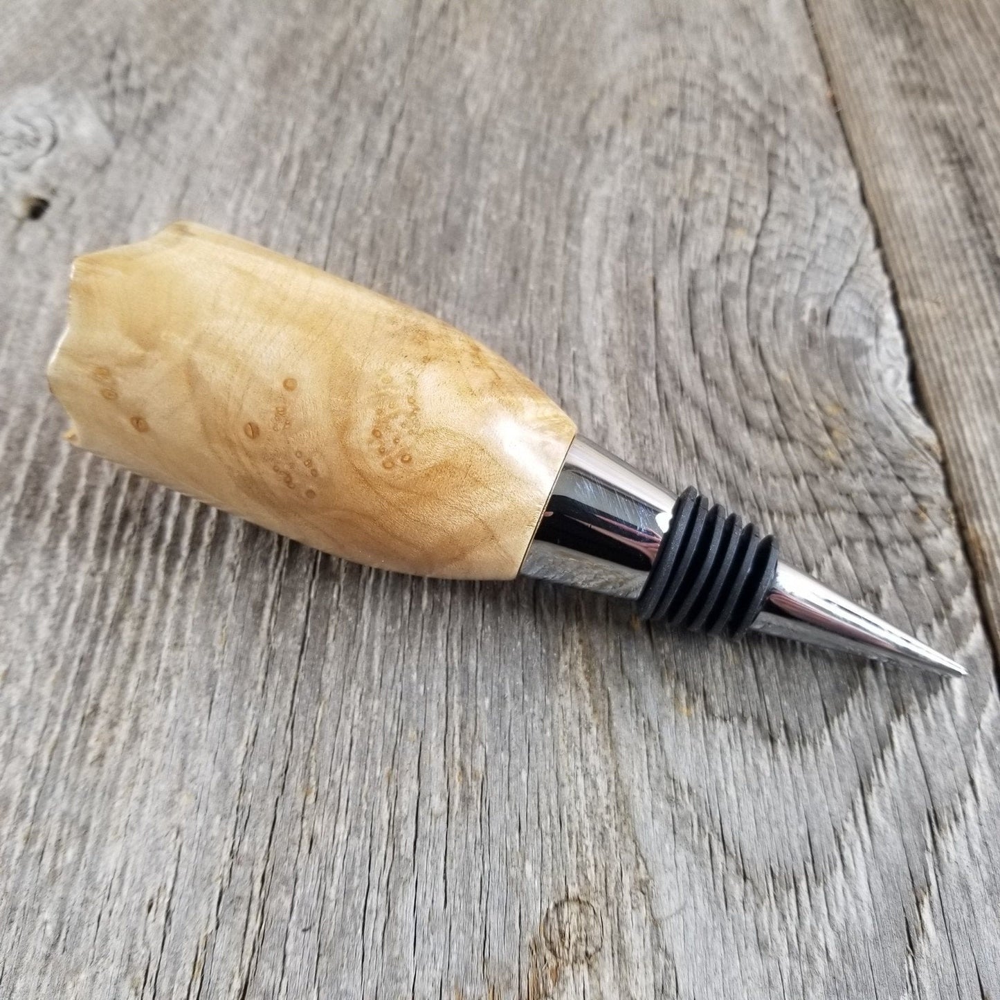 Wine Stopper Rustic Wood Gift for Her Maple Live Edge Top Handmade #303 Made in USA