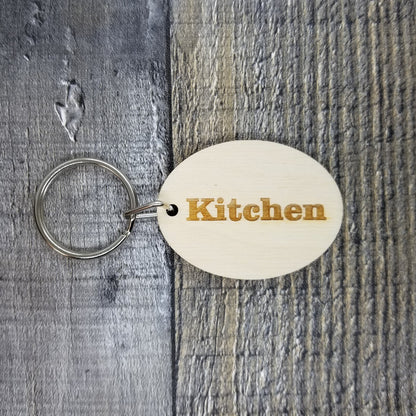 Kitchen Wood Keychain Key Ring Keychain Gift - Key Chain Key Tag Key Ring Key Fob - Kitchen Text Key Marker