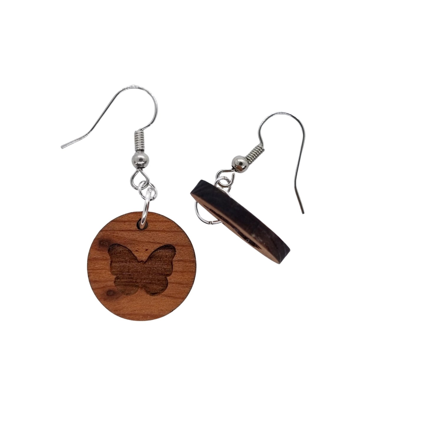 Redwood Earrings - Butterfly Wood Earrings - California Redwood Dangle Earrings - CA Souvenir Keepsake - Wood Gift Women Engraved