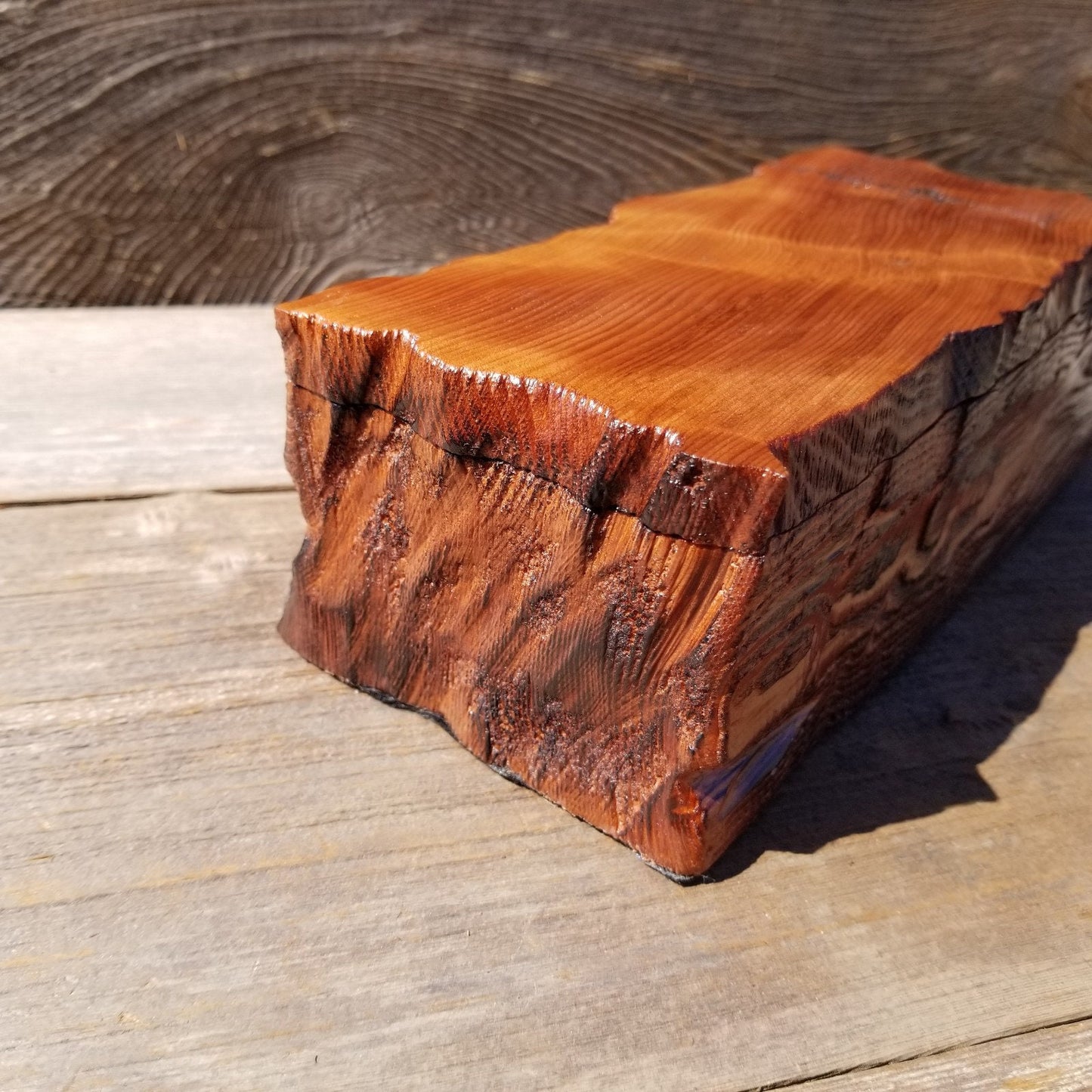 Handmade Wood Box with Redwood Tree Engraved Rustic Handmade Curly Wood #492 California Redwood Jewelry Box Storage Box