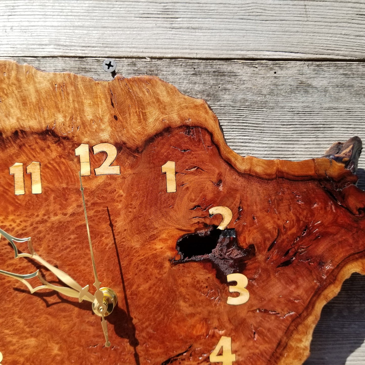 Wood Wall Clock Redwood Clock Handmade Wall Hanging Rustic Wedding Gift Burl Live Edge #355 Anniversary Mini 2 Tone