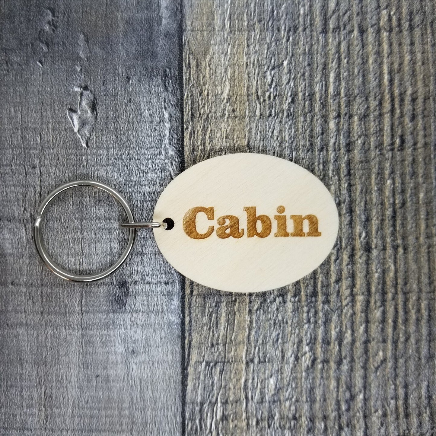 Cabin Wood Keychain Key Ring Keychain Gift - Key Chain Key Tag Key Ring Key Fob - Cabin Text Key Marker