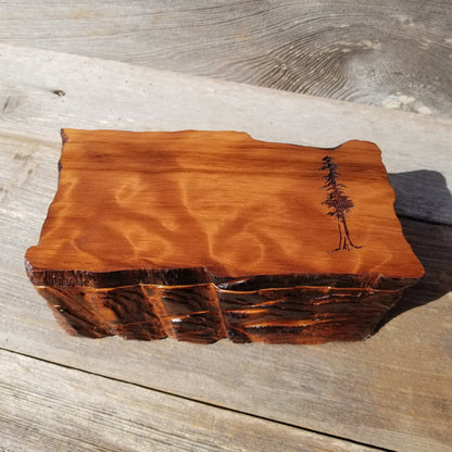 Handmade Wood Box with Redwood Tree Engraved Rustic Handmade Curly Wood #444 California Redwood Jewelry Box Storage Box