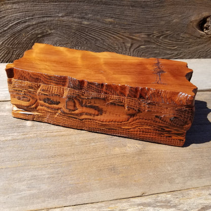 Handmade Wood Box with Redwood Tree Engraved Rustic Handmade Curly Wood #492 California Redwood Jewelry Box Storage Box