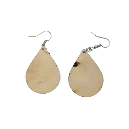 Wood Earrings - Floral 2 Flowers with Buds Engraved Teardrop Wood Earrings - Dangle Earrings - Gift